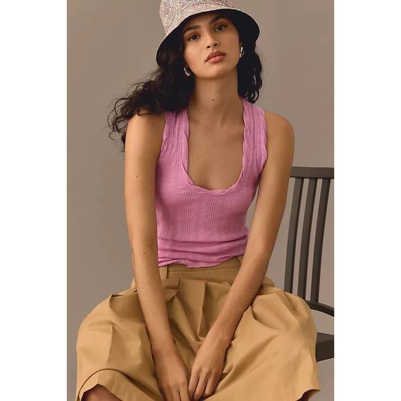 Pilcro Scoop Neck Tank Women’s Small Pink Cotton-Modal Y2K Balletcore Coquette - Picture 12 of 16